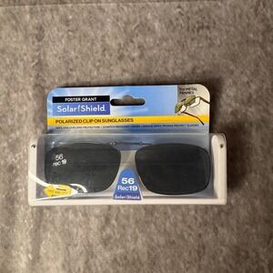 New Foster Grant SolarShield 56 Rec19 Polarized Clip-On Sunglasses Black Gray
